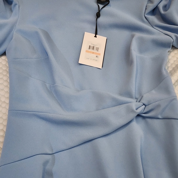 Dkny Women's Twisted Waistband Puff-Sleeve Sheath Dress, Light Blue. SIZE 2 - Picture 9 of 9